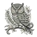 An intricate owl perched on a branch, with each feather representing a different aspect of your personality as a Gemini tattoo design idea