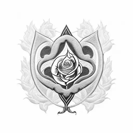 A black-grey tattoo of a family crest incorporating a rose motif tattoo design idea