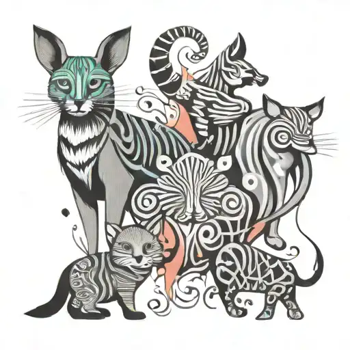 A playful design of quirky animals painting on a canvas with vibrant colors and abstract shapes tattoo design idea