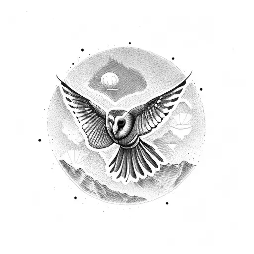 barn owl swooping down side view tattoo design idea