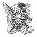 Spear going threw shield greek tattoo design idea