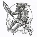 Spear going threw shield greek tattoo design idea