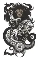 Clock with lion, scorpion and ram around it tattoo design idea