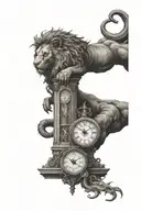 Clock tower with scorpion lion and Ram tattoo design idea