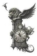Clock tower with scorpion lion and Ram tattoo design idea
