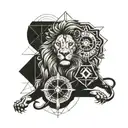 Lion with a clock surrounded tattoo design idea