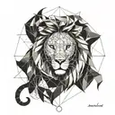 Lion with a clock surrounded tattoo design idea