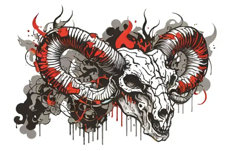 ram skull in smoke tattoo design idea
