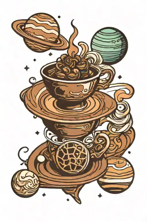 chocolate, coffee, planets orbiting tattoo design idea