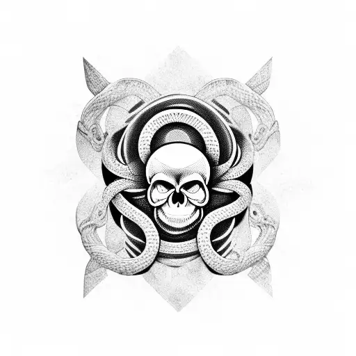 skull with infinite snake  tattoo design idea