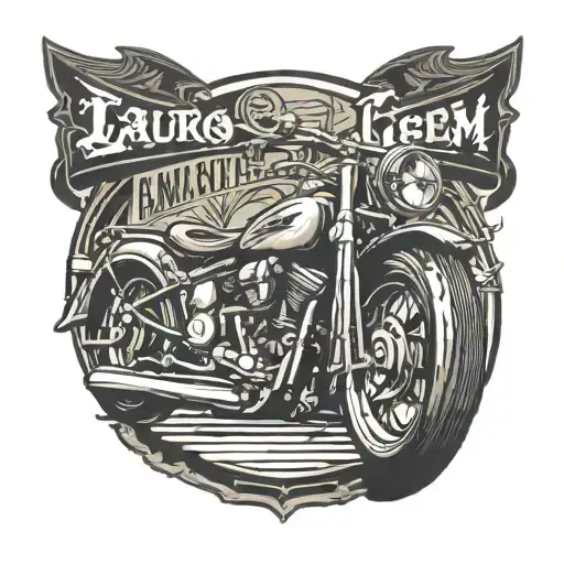 emblem written Lauro's Custom Garagem with an old motorcycle, with a mustache and also with a writing from since 2019 tattoo design idea