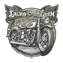 emblem written Lauro's Custom Garagem with an old motorcycle, with a mustache and also with a writing from since 2019 tattoo design idea