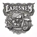 emblem written Lauro's Custom Garagem with an old motorcycle, with a mustache and also with a writing from since 2019 tattoo design idea