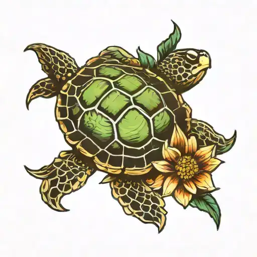 sea turtle dahlia flower tattoo design idea