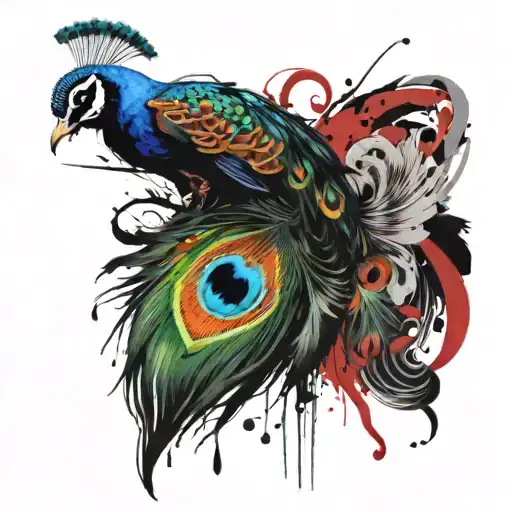 Colourful peacock feather attached tattoo design idea