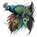 Colourful peacock feather attached tattoo design idea