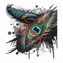 Colourful peacock feather attached tattoo design idea
