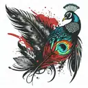 Colourful peacock feather attached tattoo design idea