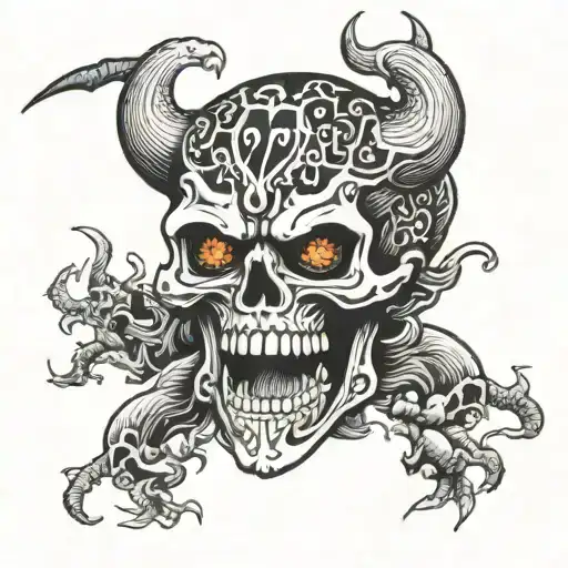 Devil japan skull kill tattoo design idea