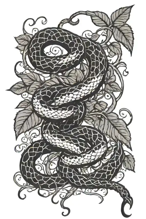 snake and vines of poison ivy tattoo design idea
