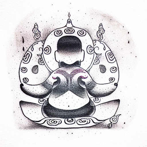 a teddy bear meditating in a zen garden tattoo design idea