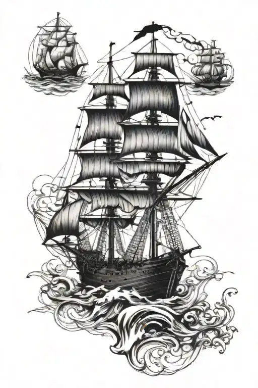 ships and nautical figures tattoo design idea