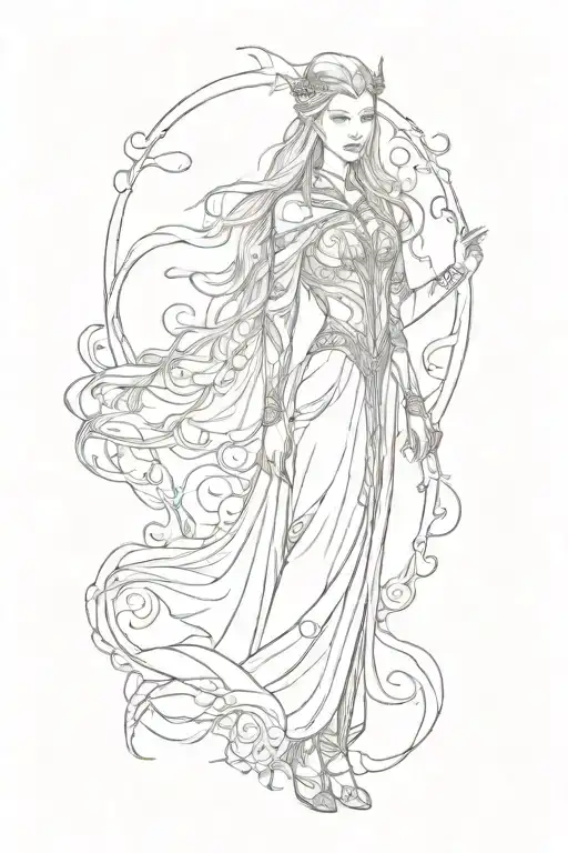 Full Body Dark Galadriel tattoo design idea