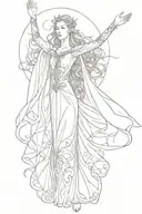 Full Body Galadriel, arms raised above her head tattoo design idea
