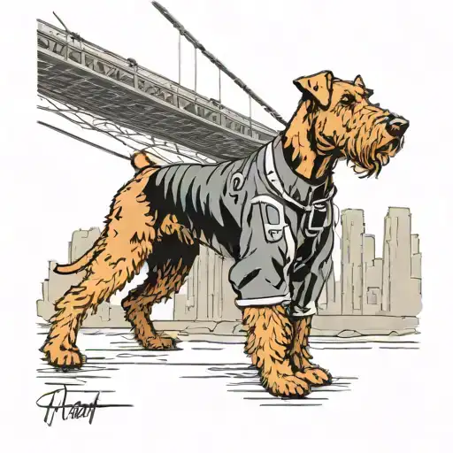 An Airedale Terrier Stands on Brooklyn Bridge, barking at The Shark  tattoo design idea