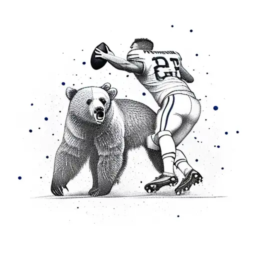 A football player tackling a bear in the wilderness tattoo design idea