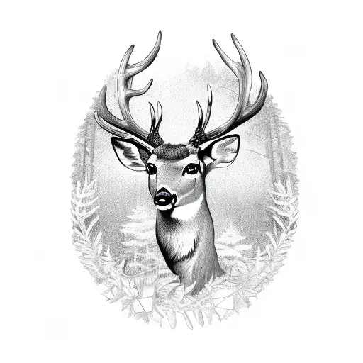 A majestic deer in a forest clearing tattoo design idea