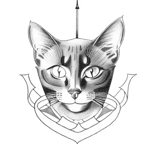 A traditional style tattoo of a black cat sitting on a Gothic cathedral tattoo design idea