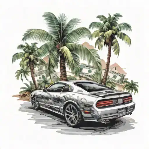 car dollar palm tree 2023 diamond tattoo design idea
