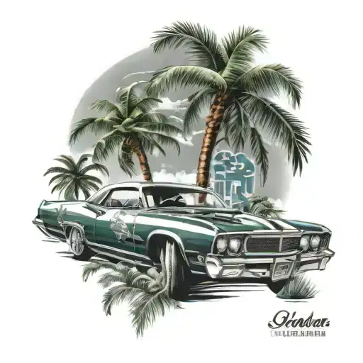 car dollar palm tree 2023 diamont tattoo design idea