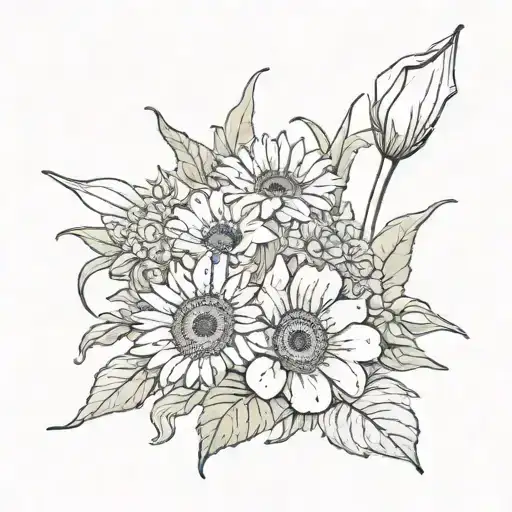 Gerber daisy, calla lily, rose and sunflower tattoo design idea