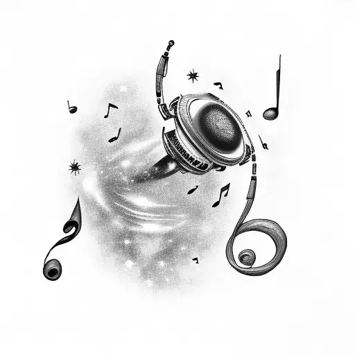 galaxy with music notes tattoo design idea