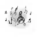 galaxy with music notes tattoo design idea