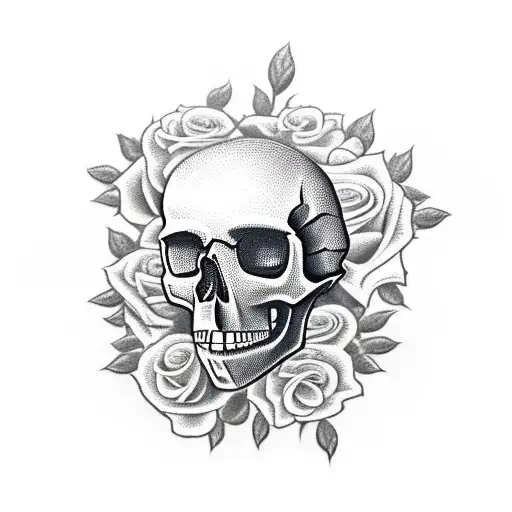 skull with roses vine for hand tattoo design idea