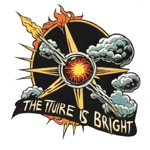 atom bomb explosion with words "the future is bright" tattoo design idea