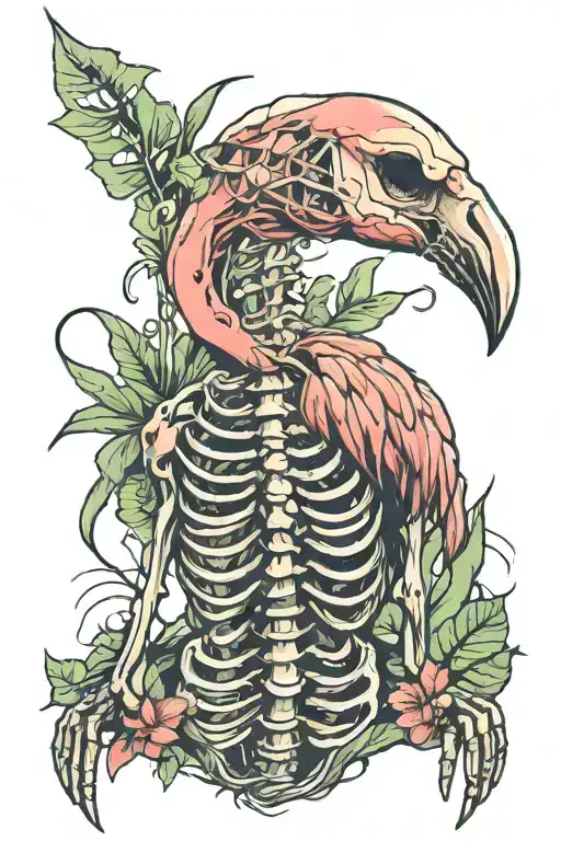 flamingo skeleton looking tattoo design idea