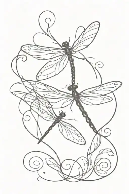 two dragonflies flying with decorative linework tattoo tattoo design idea