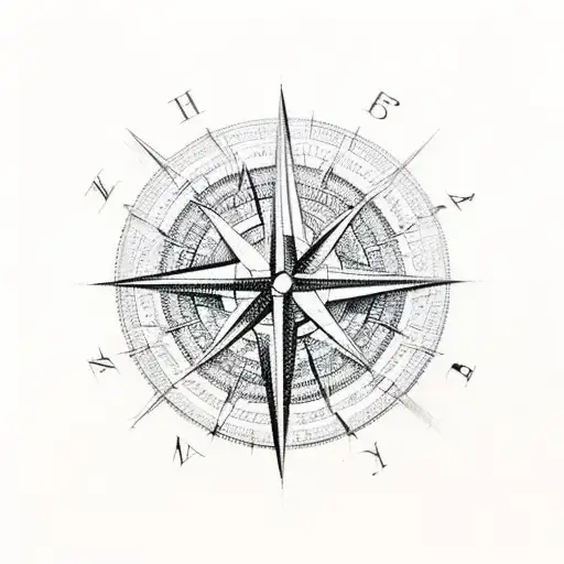 An intricate sketch of a compass with the numbers 371 and 931 incorporated into the design tattoo design idea