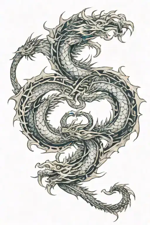 A symmetrical design of two dragons mirroring each other, representing the concept of twins tattoo design idea