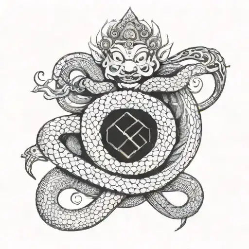 A snake is coiled around Samantabhadra Bodhisattva tattoo design idea