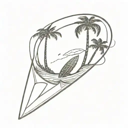 palm tree and surfboard in a turtle shell tattoo design idea