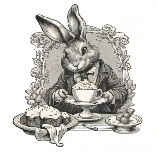 A bunny psychologist offering pudding as a form of therapy, combining the client's interests in psychology and favorite things tattoo design idea