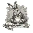 A bunny psychologist offering pudding as a form of therapy, combining the client's interests in psychology and favorite things tattoo design idea