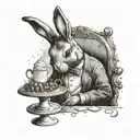 A bunny psychologist offering pudding as a form of therapy, combining the client's interests in psychology and favorite things tattoo design idea