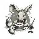 A bunny psychologist offering pudding as a form of therapy, combining the client's interests in psychology and favorite things tattoo design idea