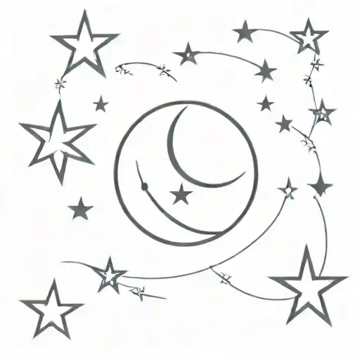 A minimalist tattoo of the moon and stars intertwined with the words 'God is greater than your highs and lows' tattoo design idea